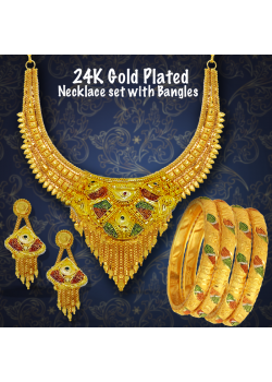 Royal Gold 22K Gold Plated Necklace Set with 4piece Bangles, RG730 - 12267